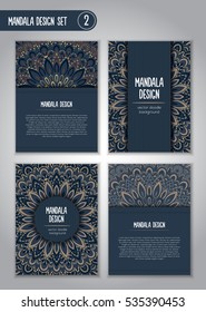 Tribal mandala design set. Vintage decorative elements. Ornamental business cards. Oriental, vector illustration. nature motifs. Doodle ornaments.