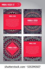 Tribal mandala design set. Vintage decorative elements. Ornamental business cards. Oriental, vector illustration. nature motifs. Doodle ornaments.