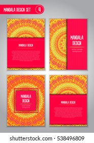Tribal mandala design set. Vintage decorative elements. Ornamental business cards. Oriental, vector illustration. nature motifs. Doodle ornaments.