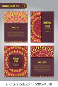 Tribal mandala design set. Vintage decorative elements. Ornamental business cards. Oriental, vector illustration. nature motifs. Doodle ornaments.