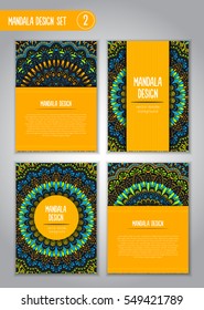Tribal mandala design set. Vintage decorative elements. Ornamental business cards. Oriental, vector illustration. nature motifs. Doodle ornaments.