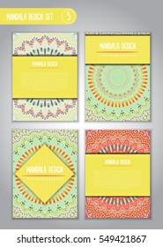 Tribal mandala design set. Vintage decorative elements. Ornamental business cards. Oriental, vector illustration. nature motifs. Doodle ornaments.