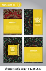 Tribal mandala design set. Vintage decorative elements. Ornamental business cards. Oriental, vector illustration. nature motifs. Doodle ornaments.