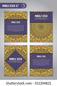 Tribal mandala design set. Vintage decorative elements. Ornamental business cards. Oriental, vector illustration. nature motifs. Doodle ornaments.