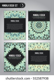 Tribal mandala design set. Vintage decorative elements. Ornamental business cards. Oriental, vector illustration. nature motifs. Doodle ornaments.