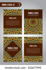 Tribal mandala design set. Vintage decorative elements. Ornamental business cards. Oriental, vector illustration. nature motifs. Doodle ornaments.