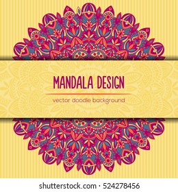 Tribal mandala design. Vintage decorative elements. Ornamental business card. Oriental, vector illustration. nature motifs. Doodle ornaments.