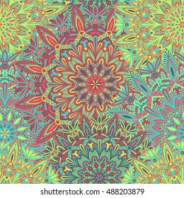 Tribal mandala pattern for printing on fabric or paper. Hand drawn background. Seamless Islam, Arabic, Indian, ottoman oriental ornament.