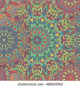 Tribal mandala pattern for printing on fabric or paper. Hand drawn background. Seamless Islam, Arabic, Indian, ottoman oriental ornament.