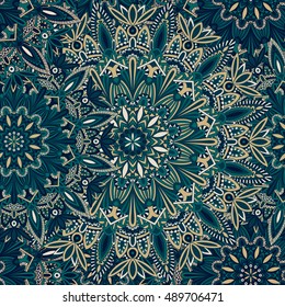 Tribal mandala pattern for printing on fabric or paper. Hand drawn background. Seamless Islam, Arabic, Indian, ottoman oriental ornament.