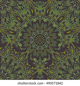 Tribal mandala pattern for printing on fabric or paper. Hand drawn background. Seamless Islam, Arabic, Indian, ottoman oriental ornament.