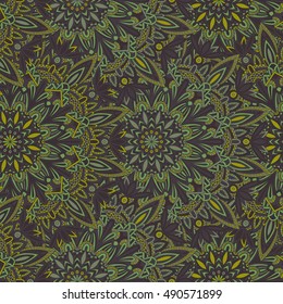 Tribal mandala pattern for printing on fabric or paper. Hand drawn background. Seamless Islam, Arabic, Indian, ottoman oriental ornament.