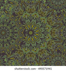 Tribal mandala pattern for printing on fabric or paper. Hand drawn background. Seamless Islam, Arabic, Indian, ottoman oriental ornament.
