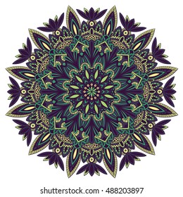 Tribal mandala for printing on fabric or paper. Hand drawn background. Islam, Arabic, Indian, ottoman oriental ornament.