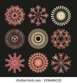 Tribal mandala set. Abstract circle vector geometric ornament. Design element for cloth, t-shirt, stickers, bags