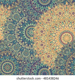 Tribal mandala vector seamless pattern. Vintage design for printing. Hand drawn background. Islam, Arabic, Indian, ottoman oriental ornament.