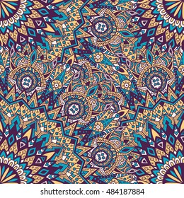 Tribal mandala vector seamless pattern. Vintage design for printing. Hand drawn background. Islam, Arabic, Indian, ottoman oriental ornament.