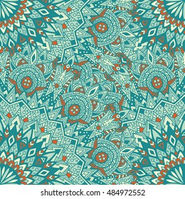 Tribal mandala vector seamless pattern. Vintage design for printing. Hand drawn background. Islam, Arabic, Indian, ottoman oriental ornament.