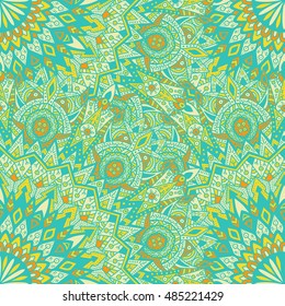 Tribal mandala vector seamless pattern. Vintage design for printing. Hand drawn background. Islam, Arabic, Indian, ottoman oriental ornament.