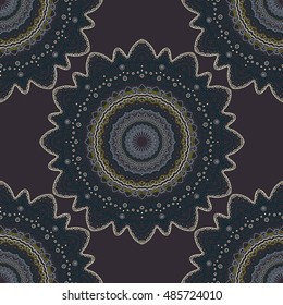 Tribal mandala vector seamless pattern. Vintage design for printing. Hand drawn background. Islam, Arabic, Indian, ottoman oriental ornament.