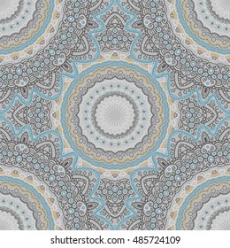 Tribal mandala vector seamless pattern. Vintage design for printing. Hand drawn background. Islam, Arabic, Indian, ottoman oriental ornament.