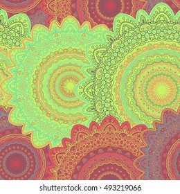 Tribal mandala vector seamless pattern. Vintage design for printing. Hand drawn background. Islam, Arabic, Indian, ottoman oriental ornament.