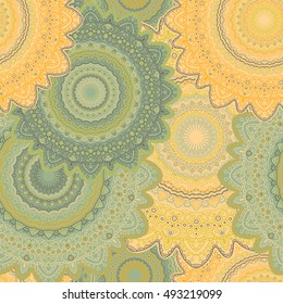 Tribal mandala vector seamless pattern. Vintage design for printing. Hand drawn background. Islam, Arabic, Indian, ottoman oriental ornament.