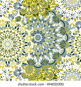 Tribal mandala vector seamless pattern. Vintage design for printing. Hand drawn background. Islam, Arabic, Indian, ottoman oriental ornament.