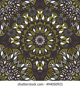 Tribal mandala vector seamless pattern. Vintage design for printing. Hand drawn background. Islam, Arabic, Indian, ottoman oriental ornament.