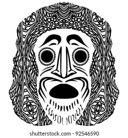 tribal mask against white background; abstract vector art illustration