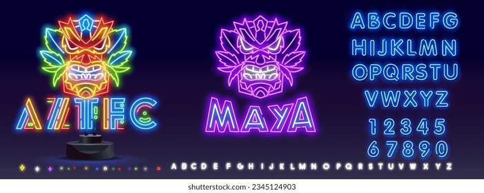 Tribal mask aztec or Mayan culture isolated totem. Vector indian or african tiki face, aztec souvenir or mascot. Warrior head with hair, inca and maya symbol, ethnic idol or shaman spiritual head