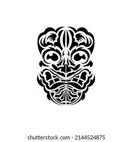 Tribal mask. Black tattoo in the style of the ancient tribes. Polynesian style. Vector illustration isolated on white background.
