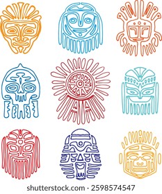 Tribal mask collection. Totem ancient decoration elements.