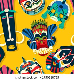 Tribal mask ethnic, seamless pattern vector design