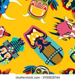 Tribal mask ethnic, seamless pattern vector design