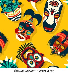 Tribal mask ethnic, seamless pattern vector design