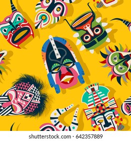 Tribal mask ethnic, seamless pattern vector design