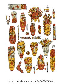 Tribal mask ethnic set, sketch for your design