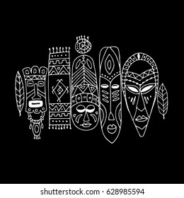 Tribal mask ethnic set, sketch for your design