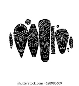 Tribal mask ethnic set, sketch for your design