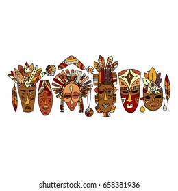 Tribal mask ethnic set, sketch for your design