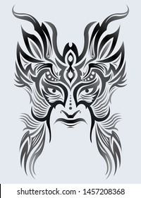 Tribal Mask Face vector illustration, Tattoo style Warrior.