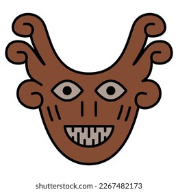 Tribal mask. Funny face. Ethnic design of Nazca Indians from ancient Peru. Isolated vector illustration.