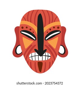 Tribal mask idol, aborigine tribe ethnic culture vector illustration. Cartoon aztec mask on head, ancient face masque for traditional native ceremony isolated on white