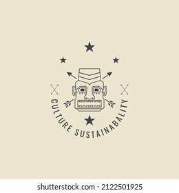 TRIBAL MASK LINE VINTAGE LOGO DESIGN VECTOR GRAPHIC ILLUSTRATION SYMBOL ICON