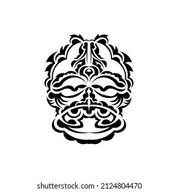 Tribal mask. Monochrome ethnic patterns. Black tattoo in Maori style. Isolated. Hand drawn vector illustration.