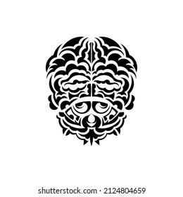 Tribal mask. Monochrome ethnic patterns. Black tattoo in Maori style. Black and white color, flat style. Vector illustration.