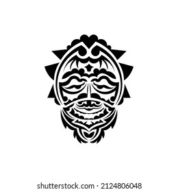 Tribal mask. Monochrome ethnic patterns. Black tattoo in the style of the ancient tribes. Isolated. Vector illustration.