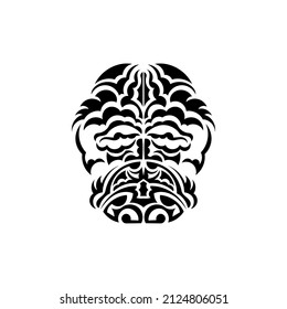 Tribal mask. Monochrome ethnic patterns. Black tattoo in the style of the ancient tribes. Black and white color, flat style. Hand drawn vector illustration.