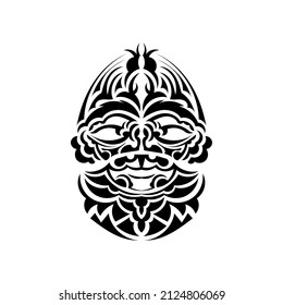 Tribal mask. Monochrome ethnic patterns. Black tribal tattoo. Black and white color, flat style. Vector illustration.